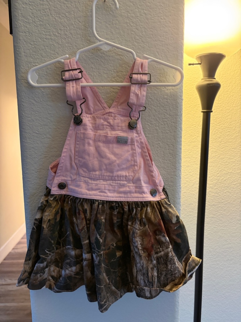 Girls' Pink Overall Dress with Camo Skirt